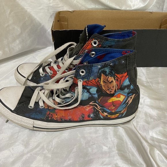 DC Comics Chuck Taylor All Star Superman High Tops Converse Used Sz 9 \ 11 - Picture 1 of 11